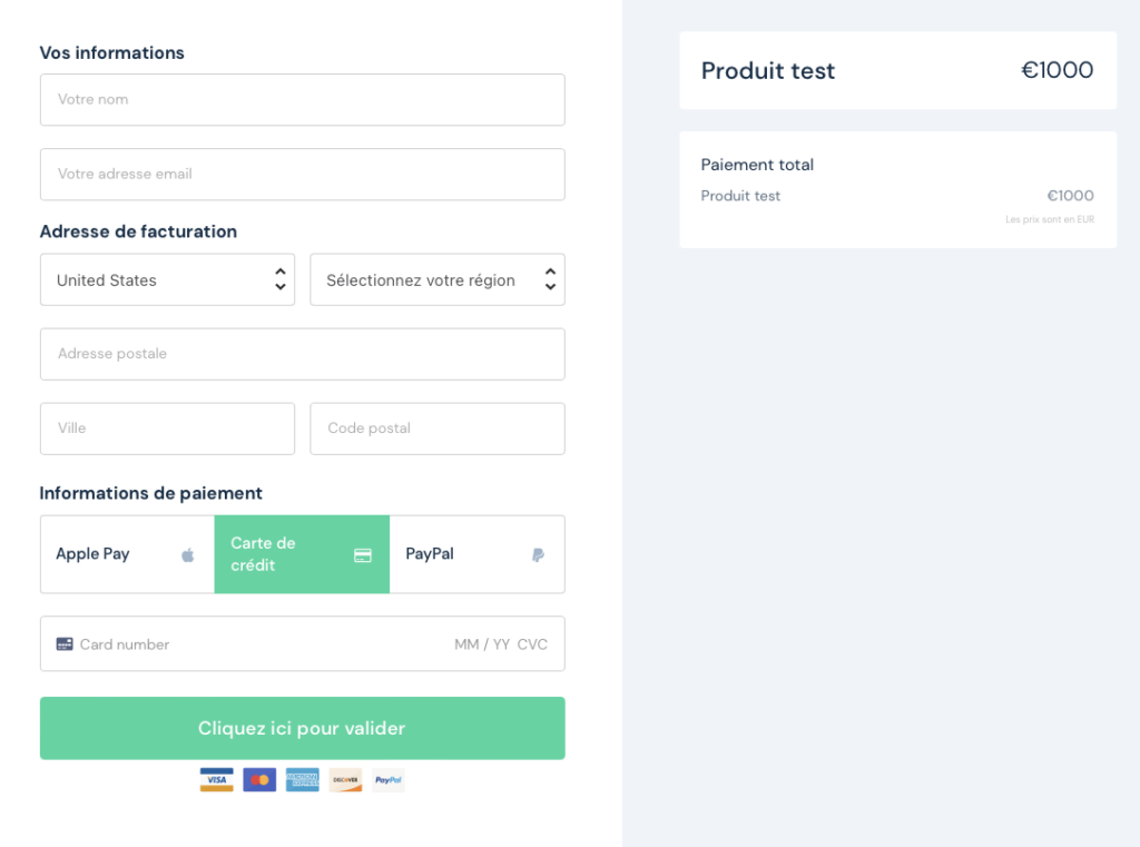 exemple d'une page de paiement