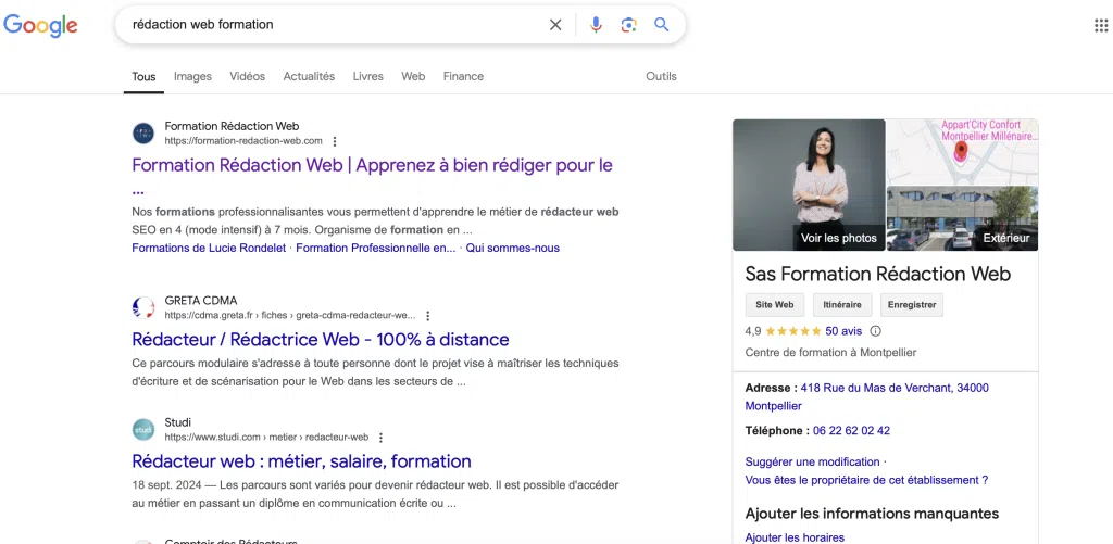 formation rédaction web page de résultats